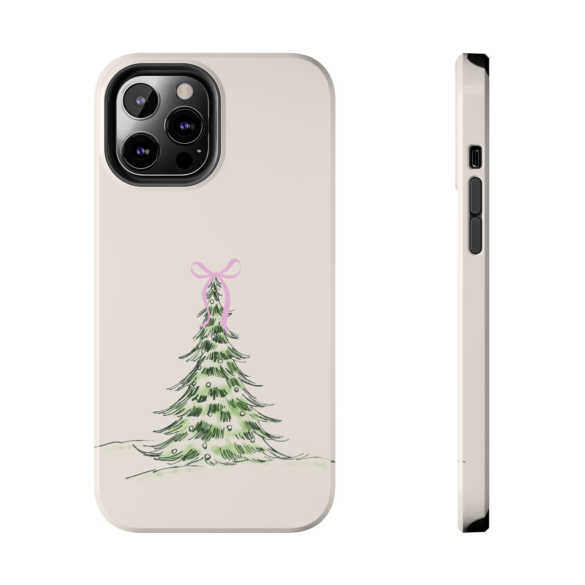 Festive Pink Bow Christmas Tree Phone Case
