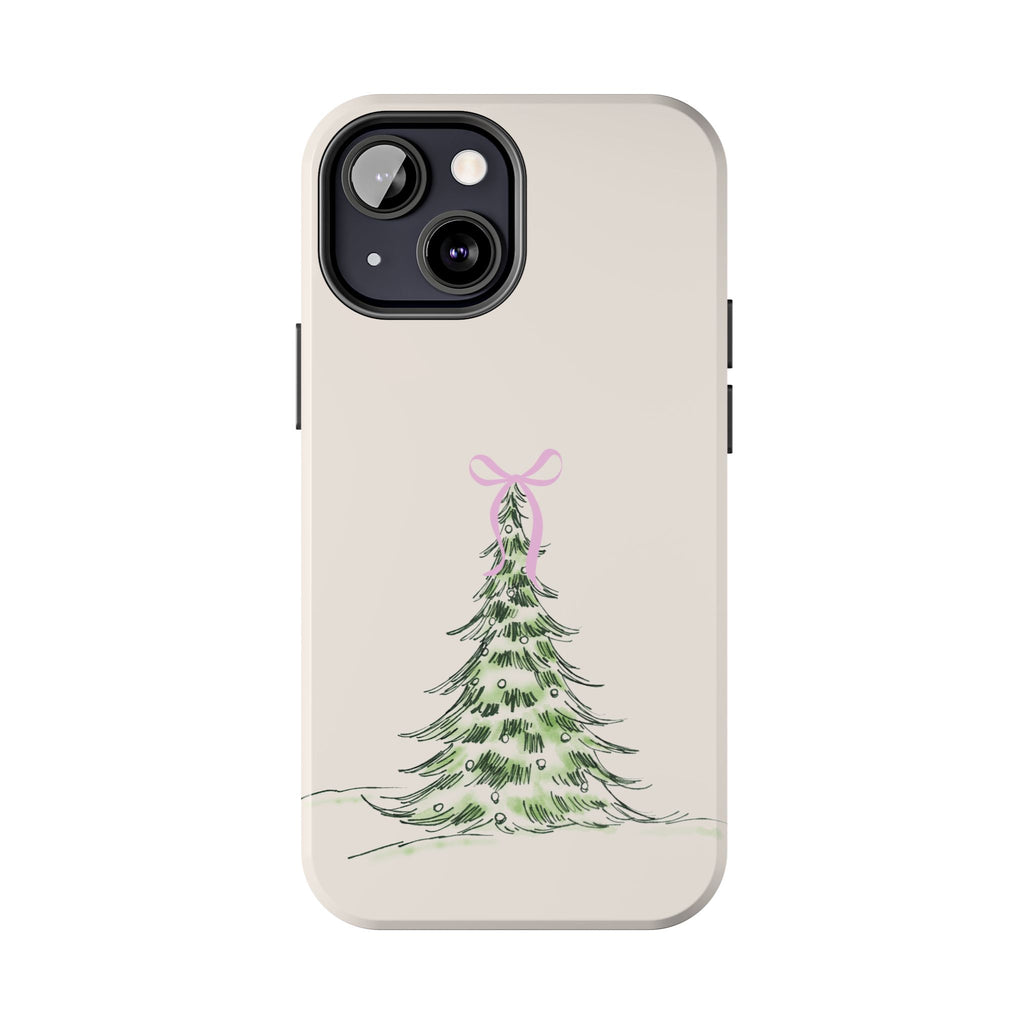Festive Pink Bow Christmas Tree Phone Case