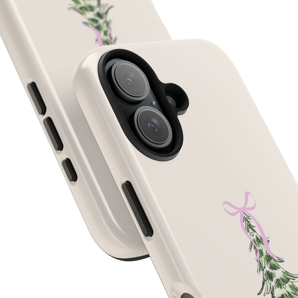 Festive Pink Bow Christmas Tree Phone Case