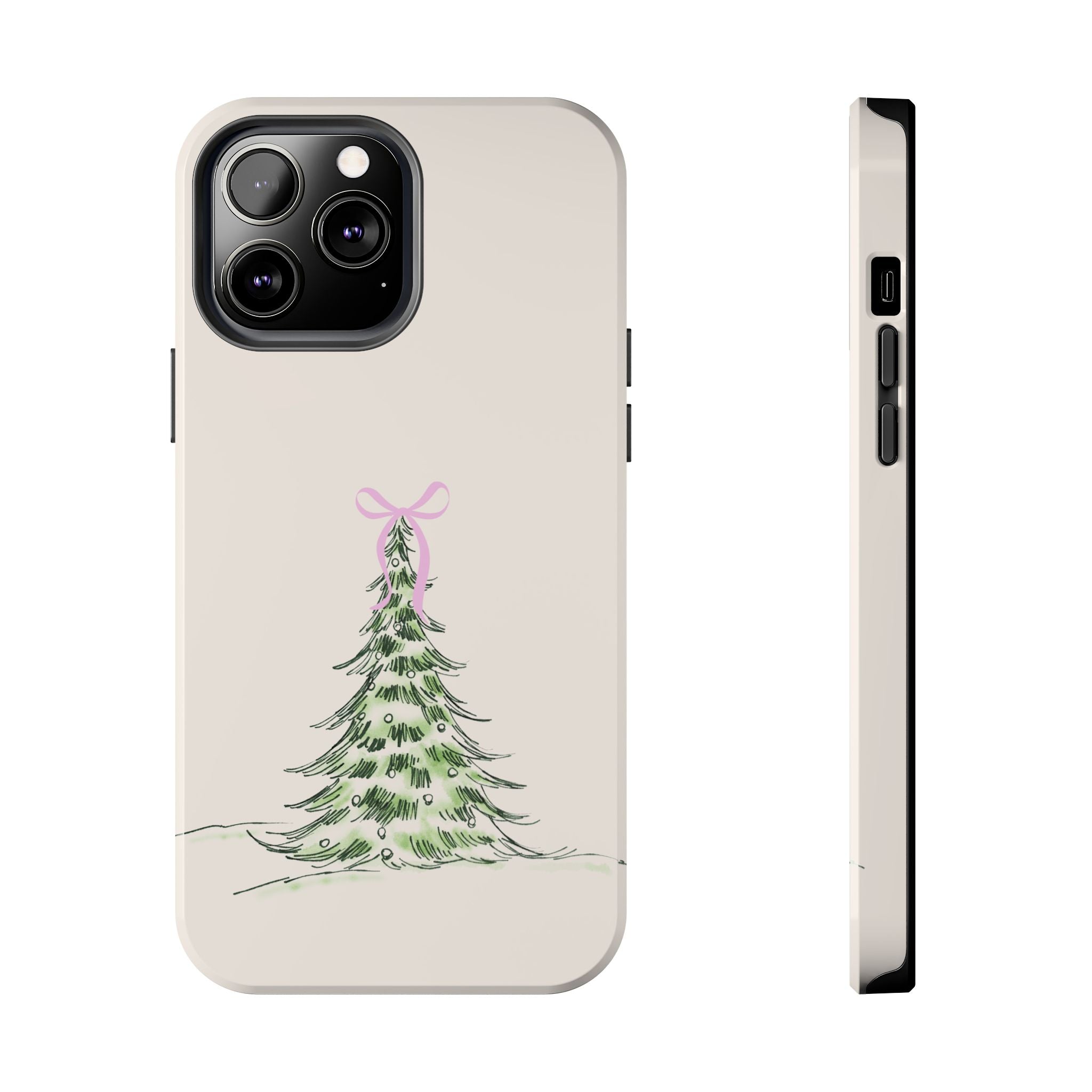 Festive Pink Bow Christmas Tree Phone Case