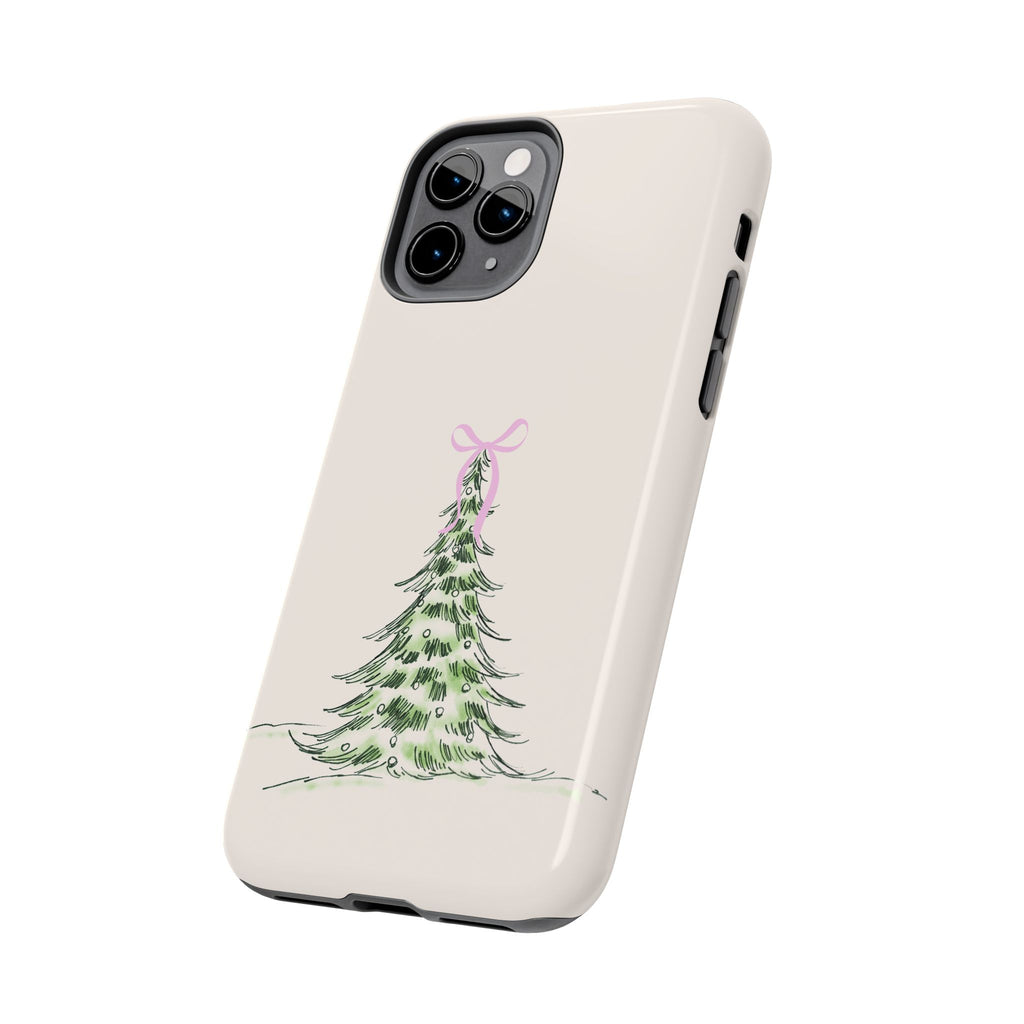 Festive Pink Bow Christmas Tree Phone Case