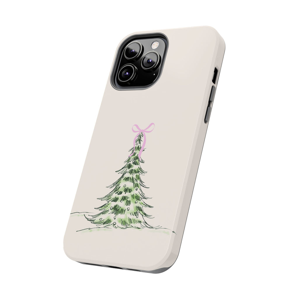 Festive Pink Bow Christmas Tree Phone Case