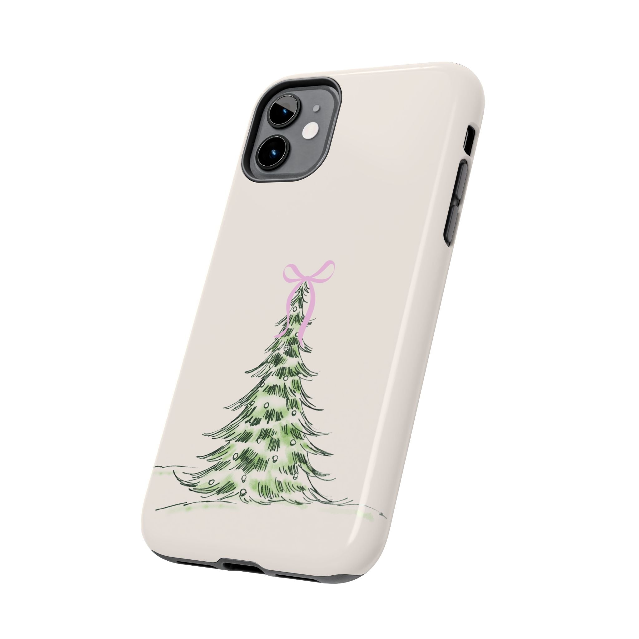 Festive Pink Bow Christmas Tree Phone Case