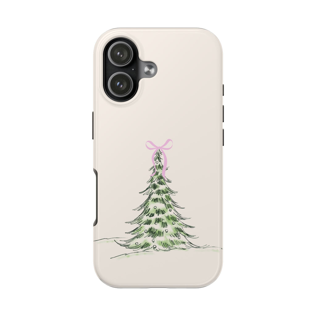 Festive Pink Bow Christmas Tree Phone Case
