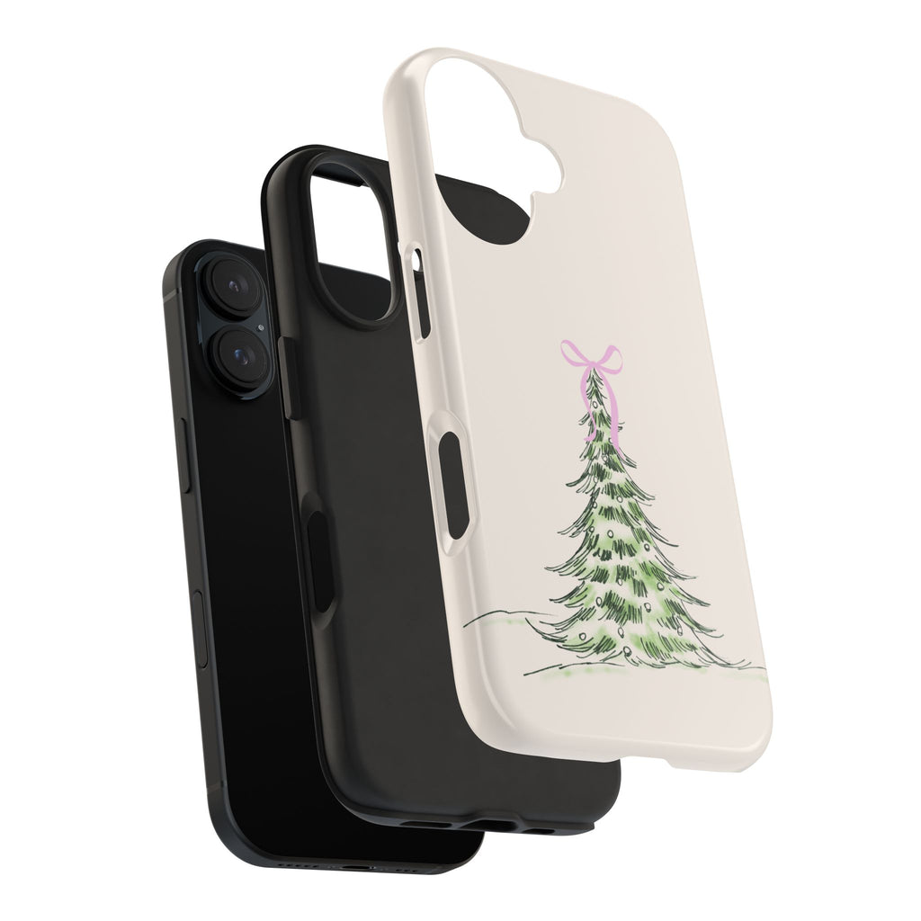 Festive Pink Bow Christmas Tree Phone Case