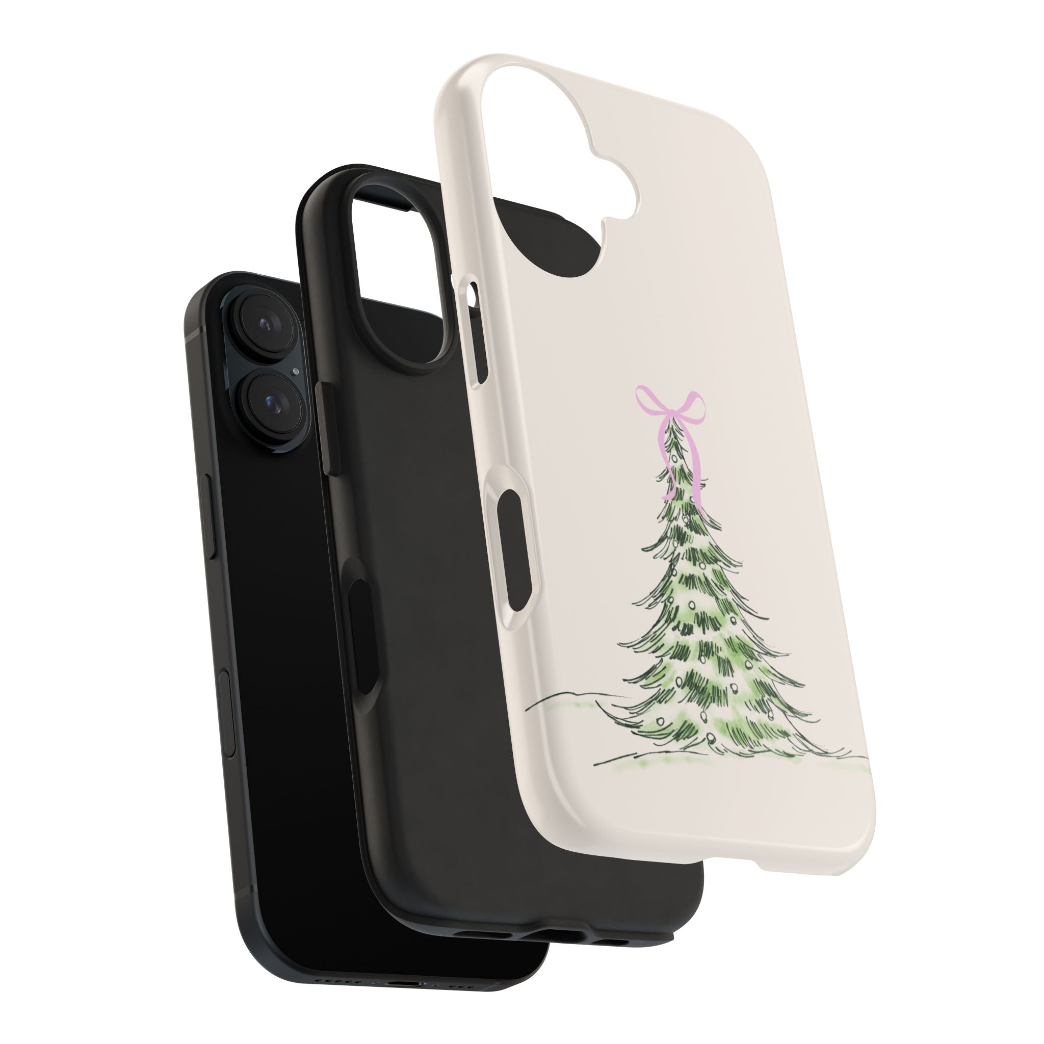 Festive Pink Bow Christmas Tree Phone Case