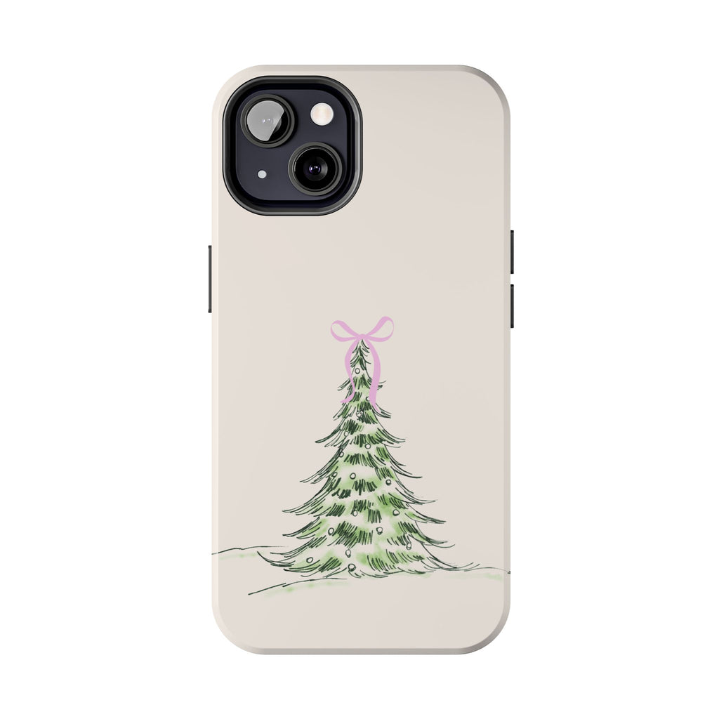 Festive Pink Bow Christmas Tree Phone Case