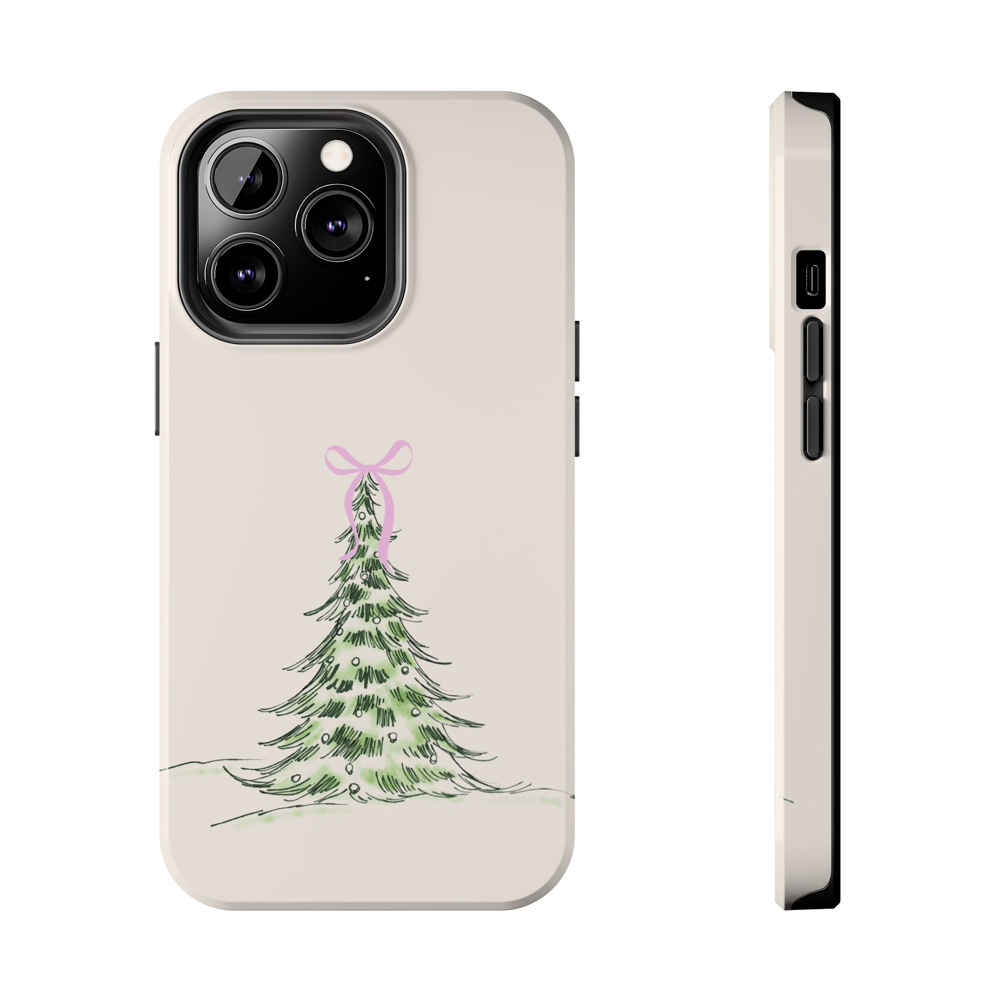 Festive Pink Bow Christmas Tree Phone Case