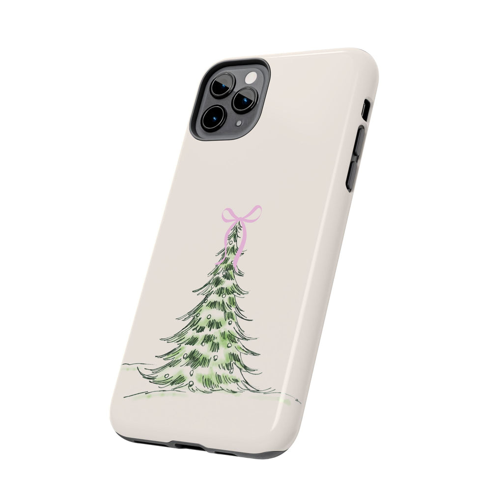 Festive Pink Bow Christmas Tree Phone Case