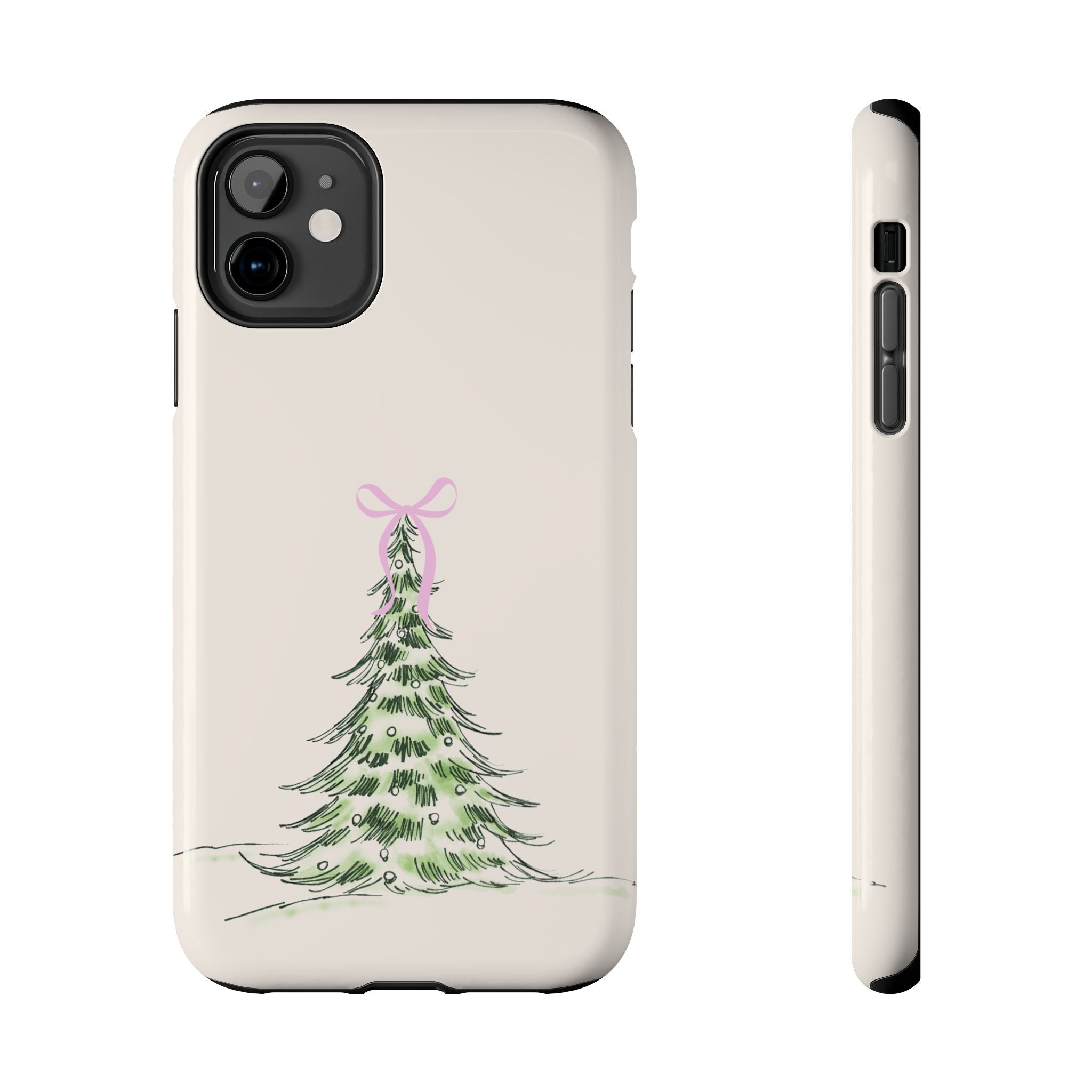 Festive Pink Bow Christmas Tree Phone Case