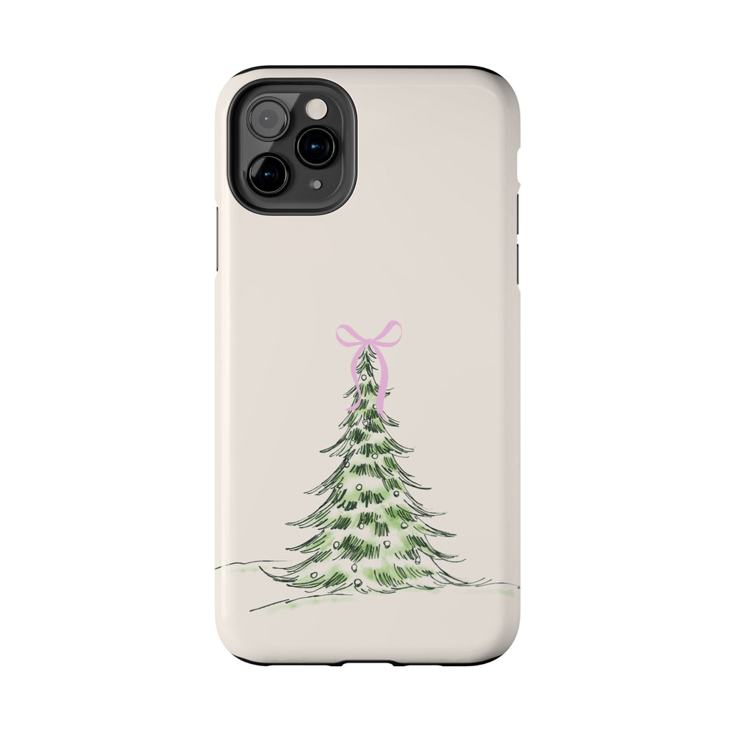 Festive Pink Bow Christmas Tree Phone Case