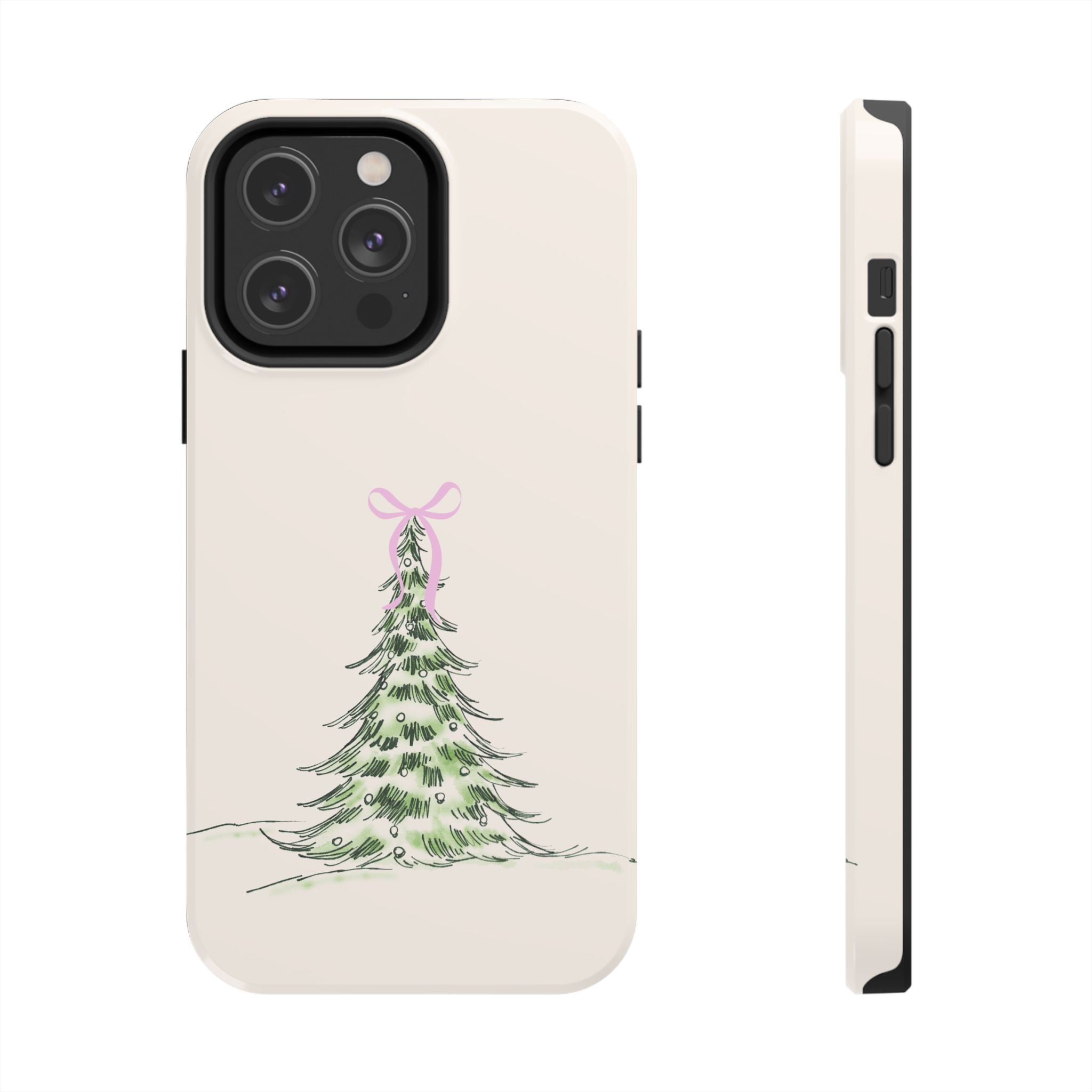 Festive Pink Bow Christmas Tree Phone Case